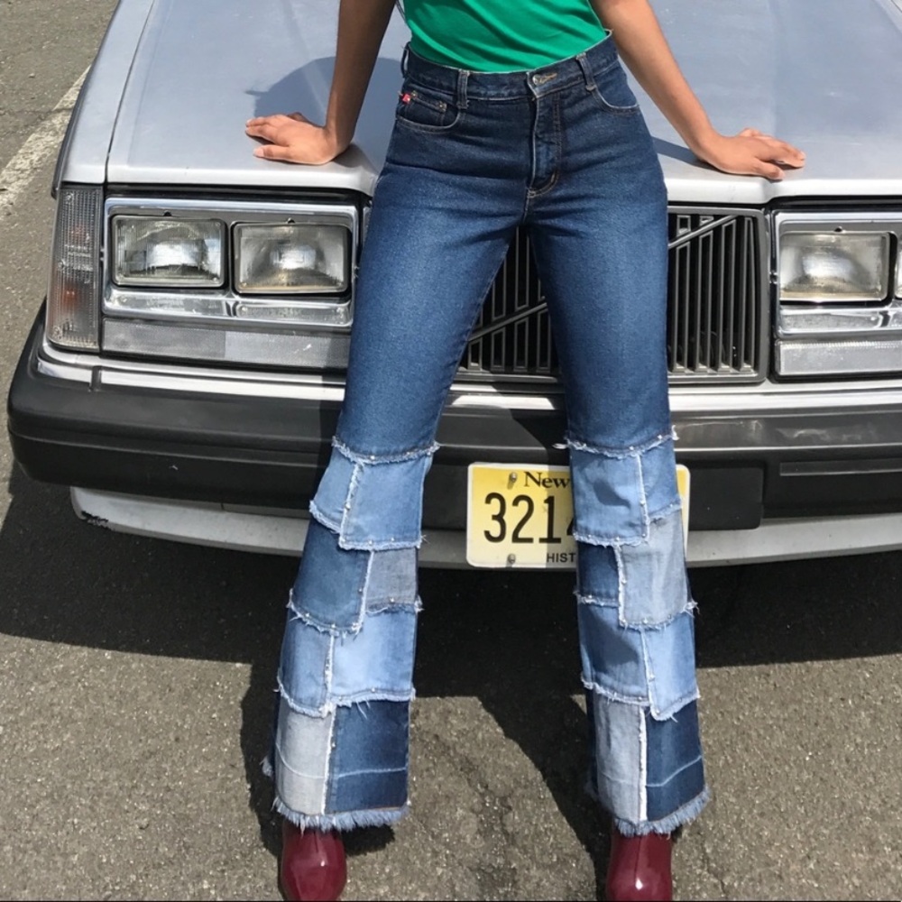 Vintage Y2K Zana Di Patchwork Denim and Studs Designer Flare Jeans